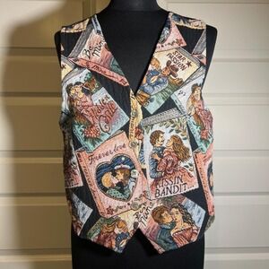 Mirrors Vintage Romance Novel Tapestry Vest, Women's Size Large